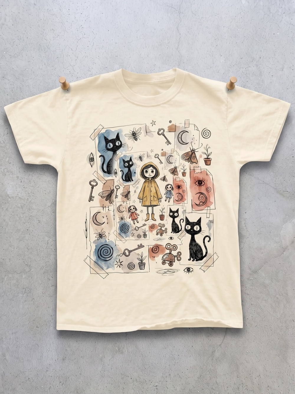 Cat Illustration Graphic T-Shirt in Cream